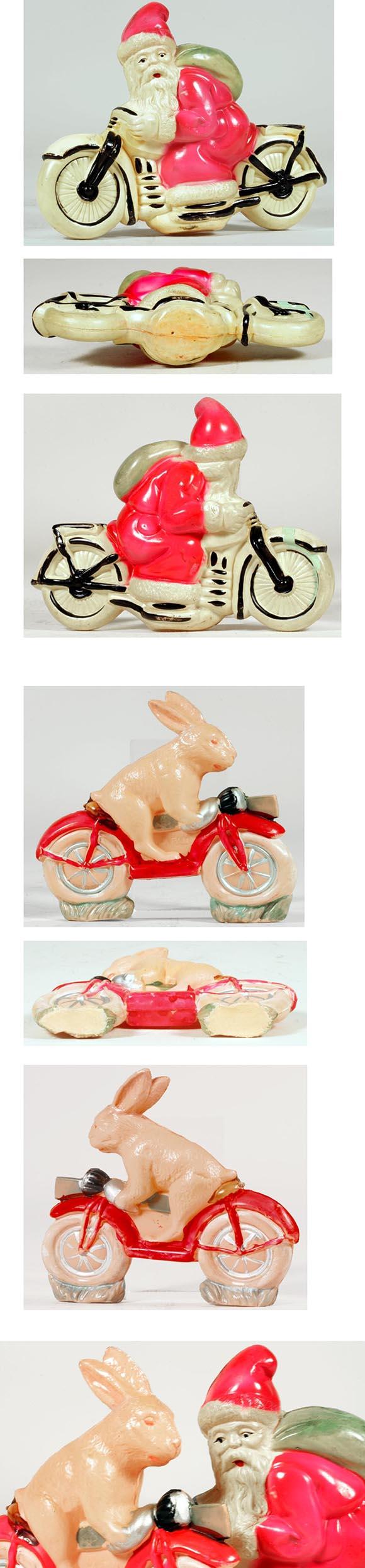 c.1935 Kanematsu, Santa Claus & Easter Bunny Celluloid Motorcycles